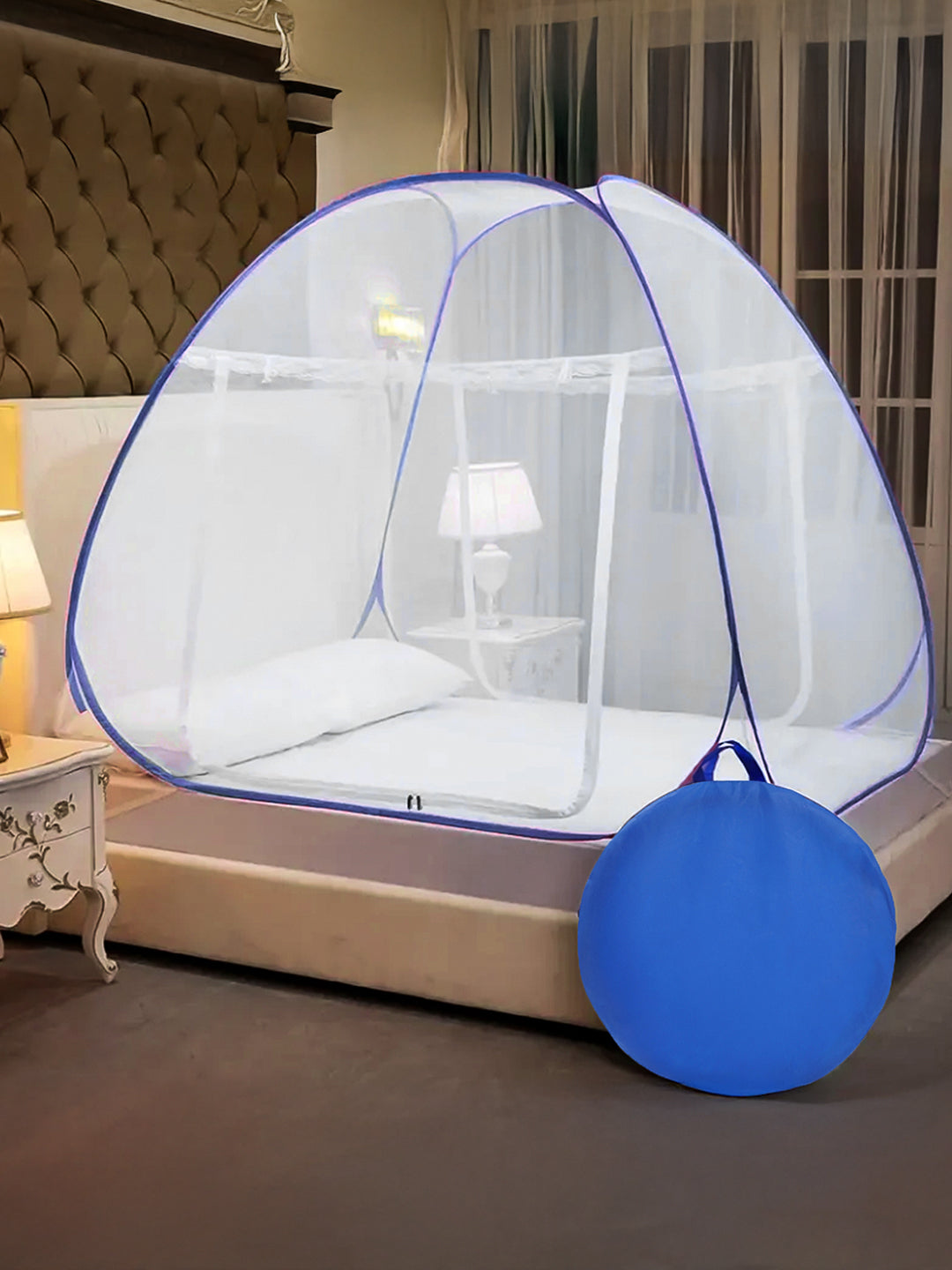 Moca by Monte Carlo Double Bed Polyester Washable Adults Mosquito Net (Blue)