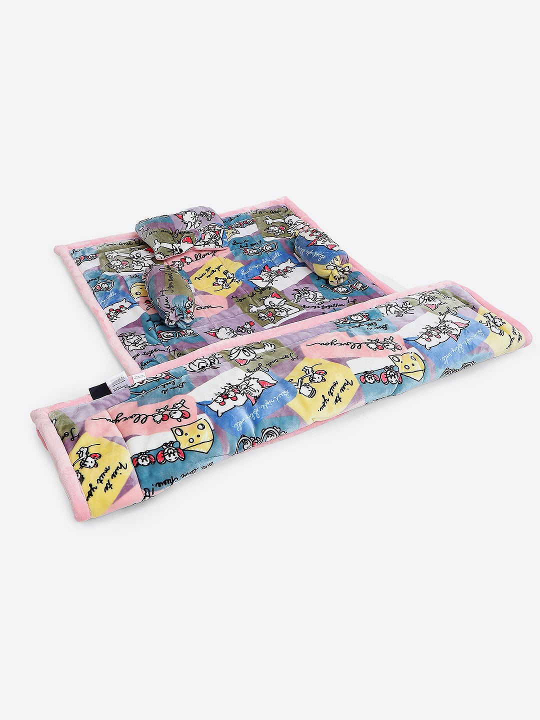Tom and Jerry Print Plush Multicolor Baby Blanket Set with Matching Comforter, Bedsheet, Neck Pillow, and Bolsters