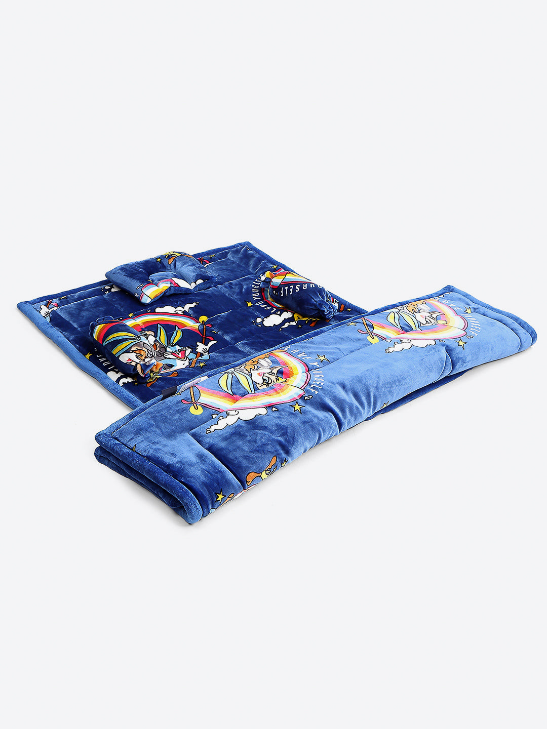 Looney Tunes Print Ultra Soft Blue Baby Blanket Set with Matching Comforter, Bedsheet, Neck Pillow, and Bolsters