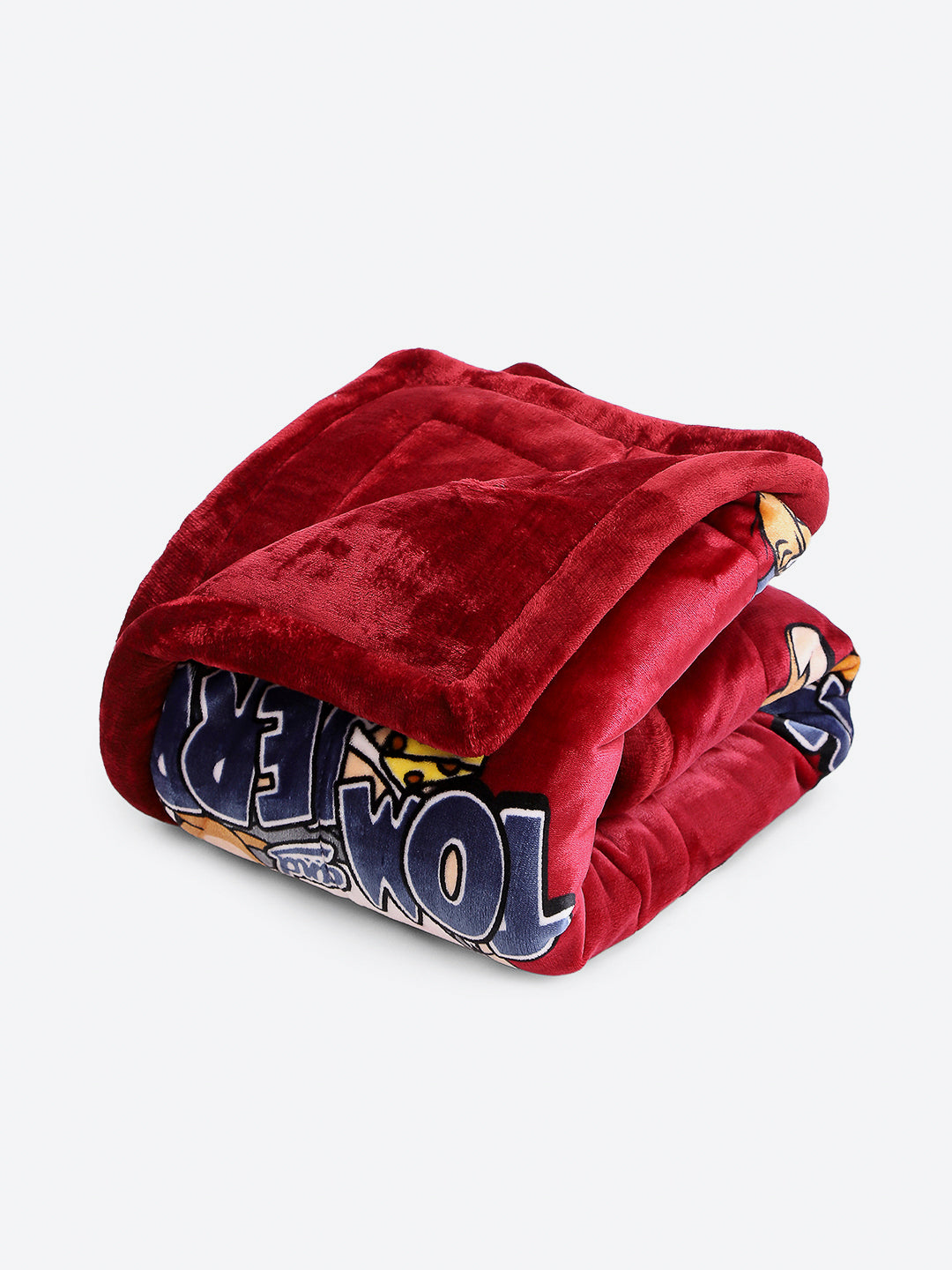 Tom and Jerry Print Velvety Red Baby Blanket Set with Matching Comforter, Bedsheet, Neck Pillow, and Bolsters