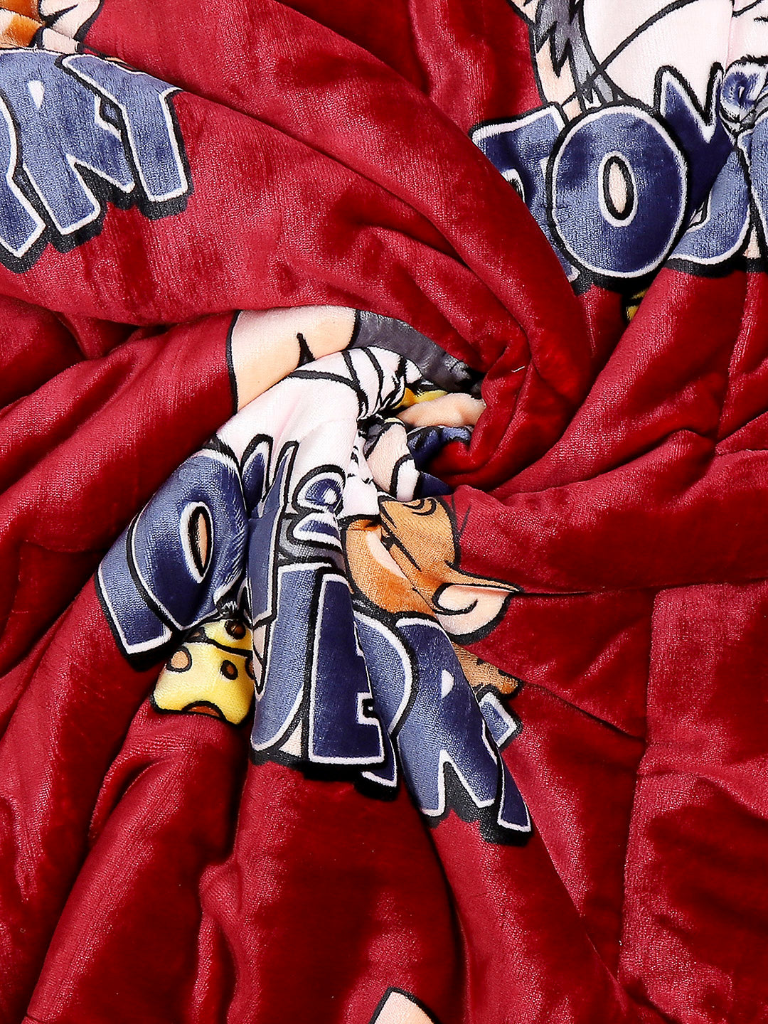 Tom and Jerry Print Velvety Red Baby Blanket Set with Matching Comforter, Bedsheet, Neck Pillow, and Bolsters