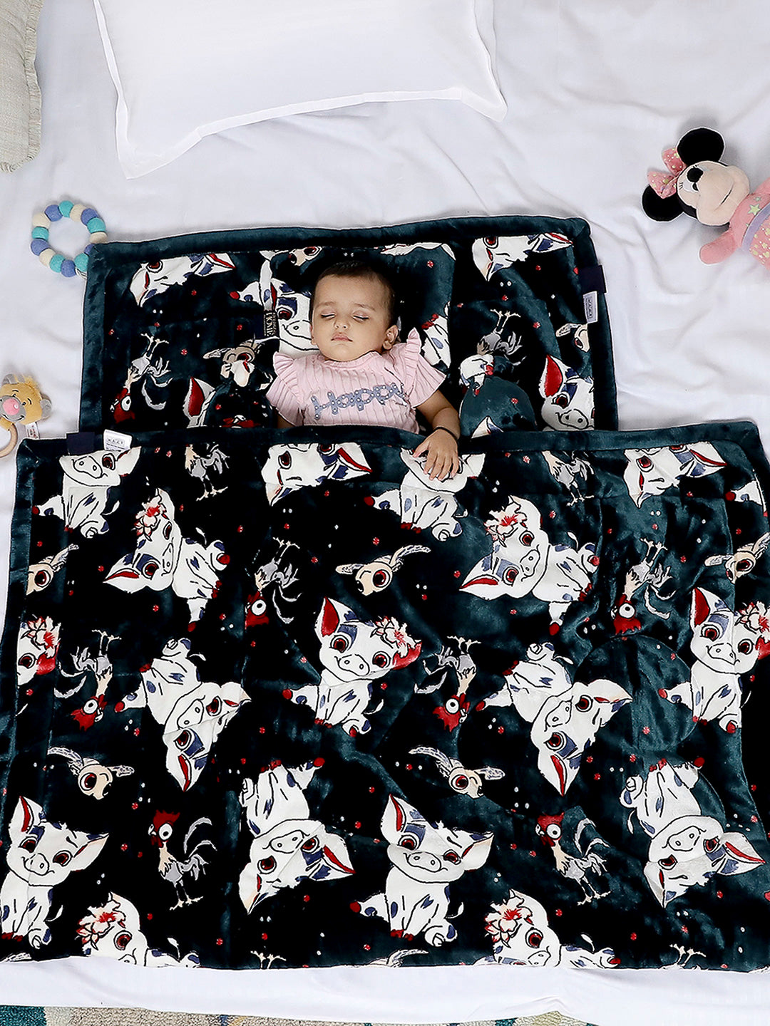Moana Print Velvety Soft Disney Bottle Green Baby Blanket Set with Matching Comforter, Bedsheet, Neck Pillow, and Bolsters