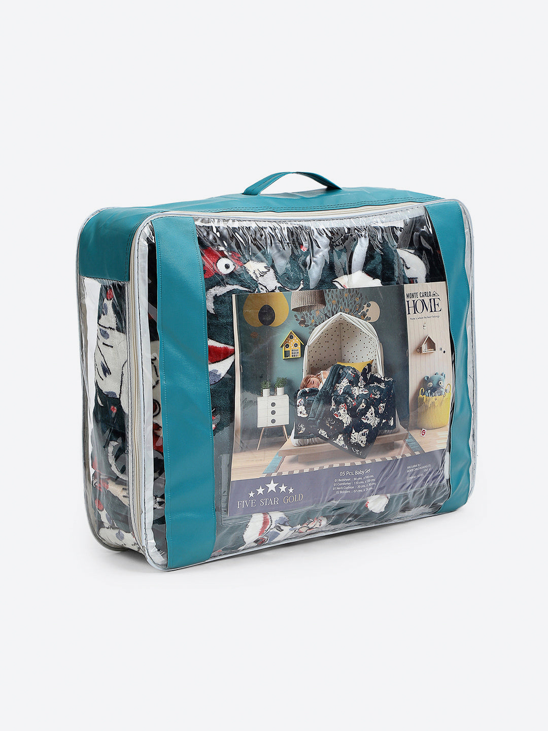 Moana Print Velvety Soft Disney Bottle Green Baby Blanket Set with Matching Comforter, Bedsheet, Neck Pillow, and Bolsters