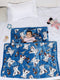 Moana Print Plush Soft Disney Blue Baby Blanket Set with Matching Comforter, Bedsheet, Neck Pillow, and Bolsters