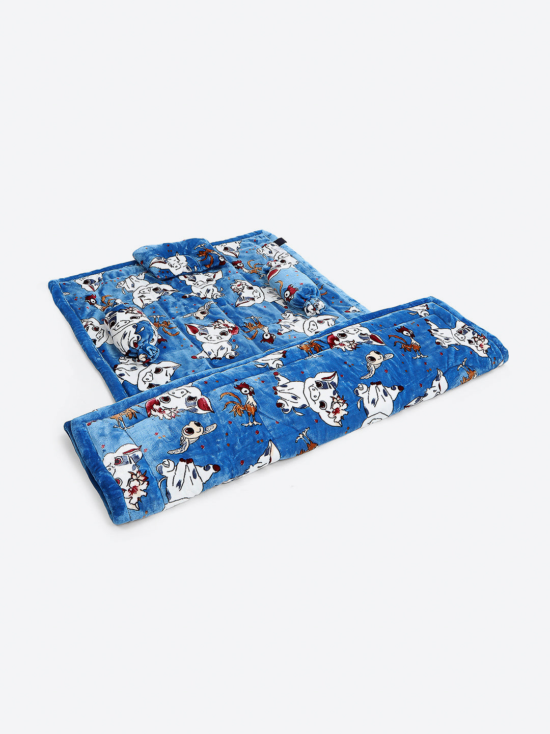 Moana Print Plush Soft Disney Blue Baby Blanket Set with Matching Comforter, Bedsheet, Neck Pillow, and Bolsters