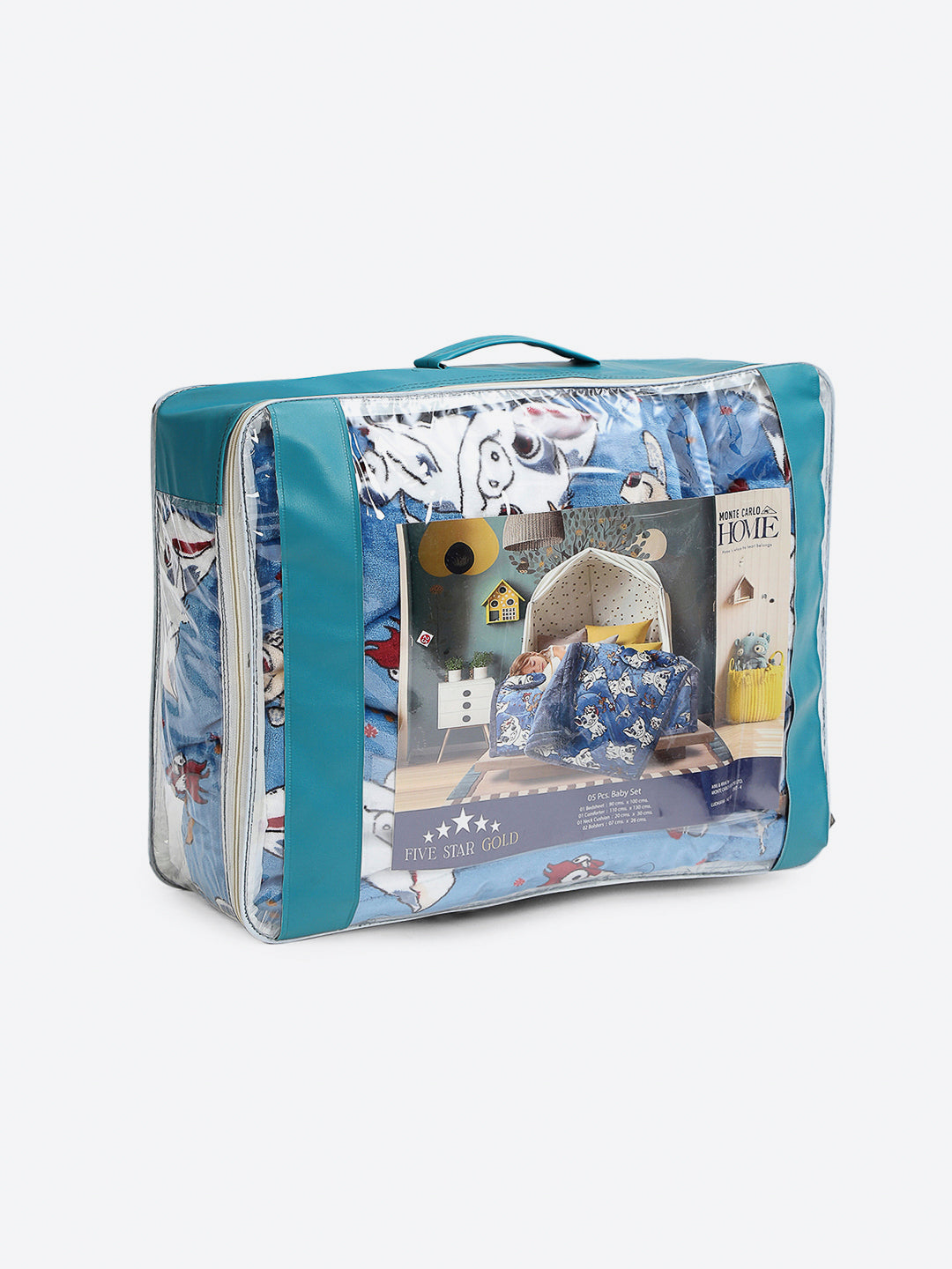 Moana Print Plush Soft Disney Blue Baby Blanket Set with Matching Comforter, Bedsheet, Neck Pillow, and Bolsters