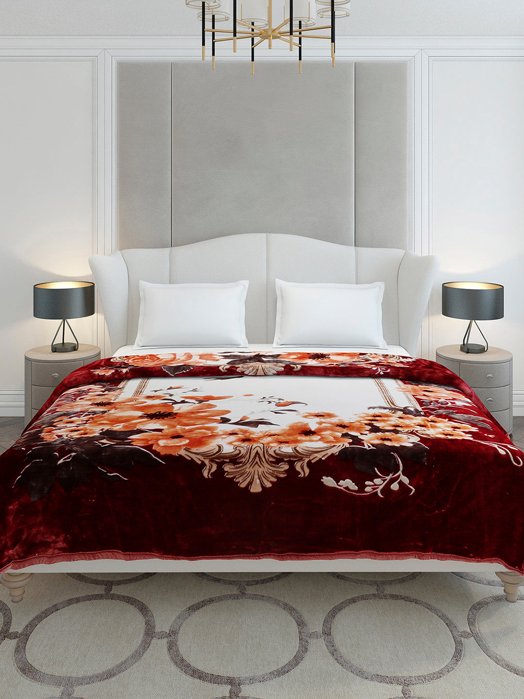 Floral Printed Double Bed 2 Ply, 947 GSM Blanket for Heavy Winter - (Bandhan) with Fragrance