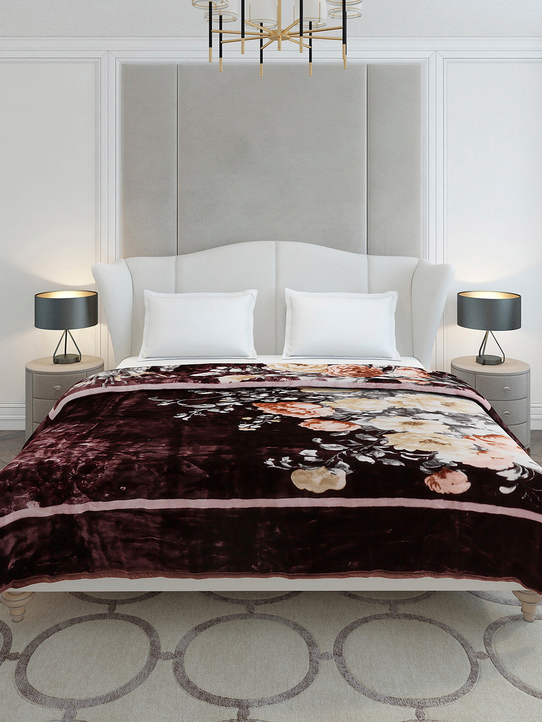 Floral Printed Double Bed 2 Ply, 947 GSM Blanket for Heavy Winter - (Bandhan) with Fragrance