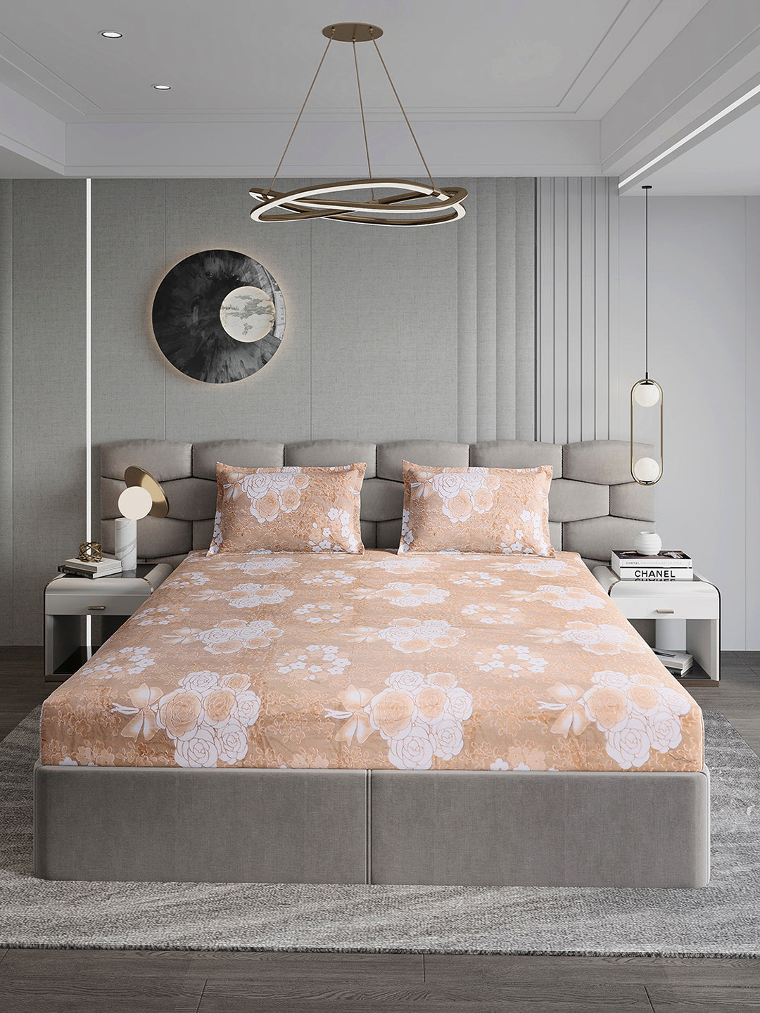 393 GSM 100% Polyester King Bed 1 Bedsheet with 2 Pillow Cover (Golden Choice)