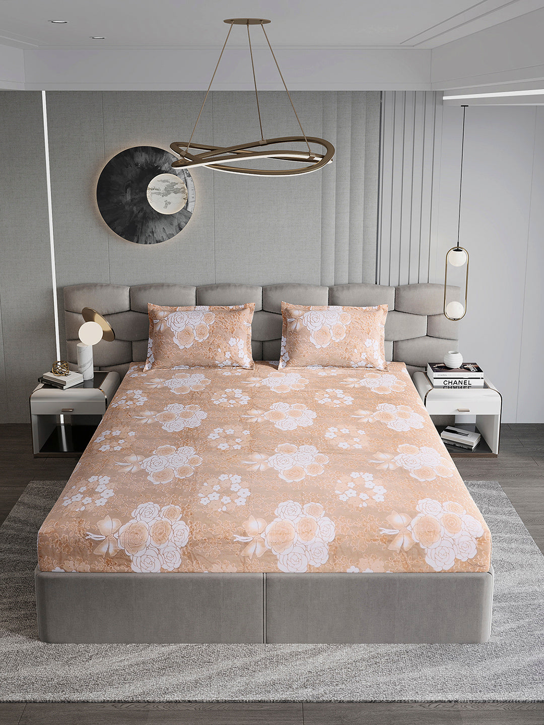 393 GSM 100% Polyester King Bed 1 Bedsheet with 2 Pillow Cover (Golden Choice)