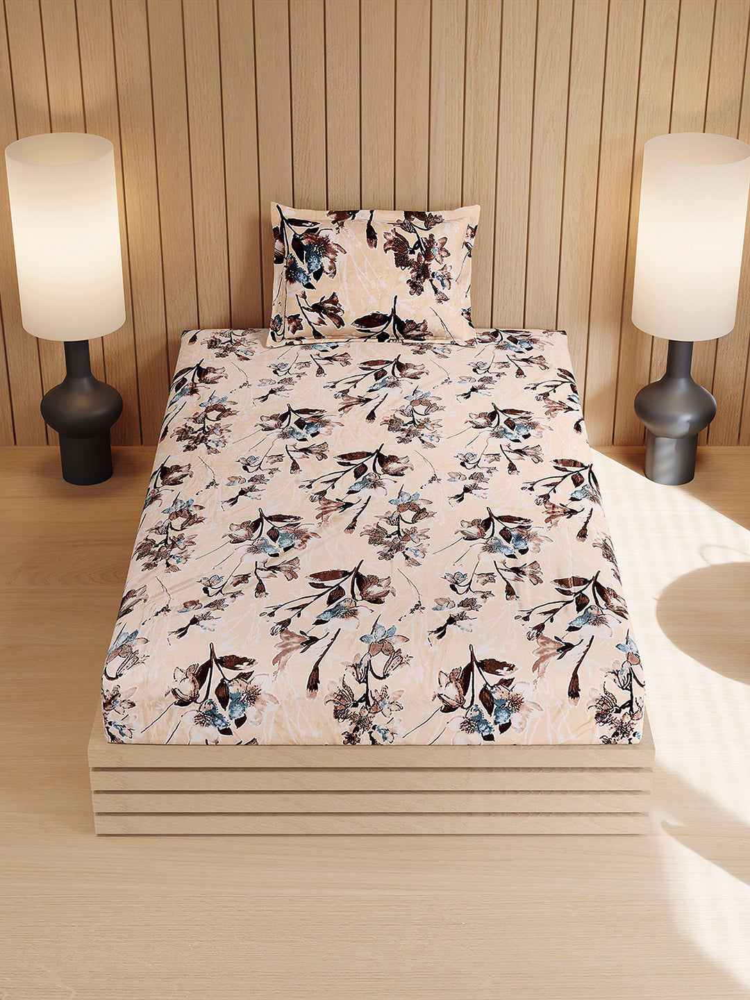 353 GSM 100% Polyester Single Bed 1 Bedsheet with 1 Pillow Cover (Ira)
