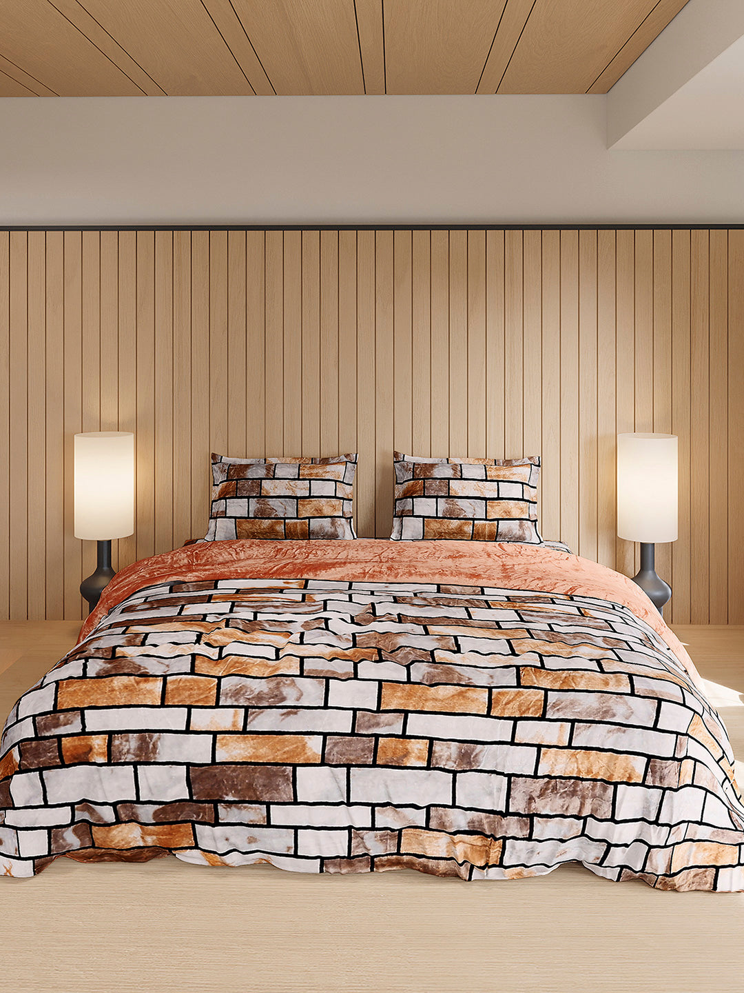 904 GSM 100% Polyester Double Bed 1 Bedsheet, 1 Duvet Cover & 2 Pillow Cover (Meteor 4 Pcs Set)