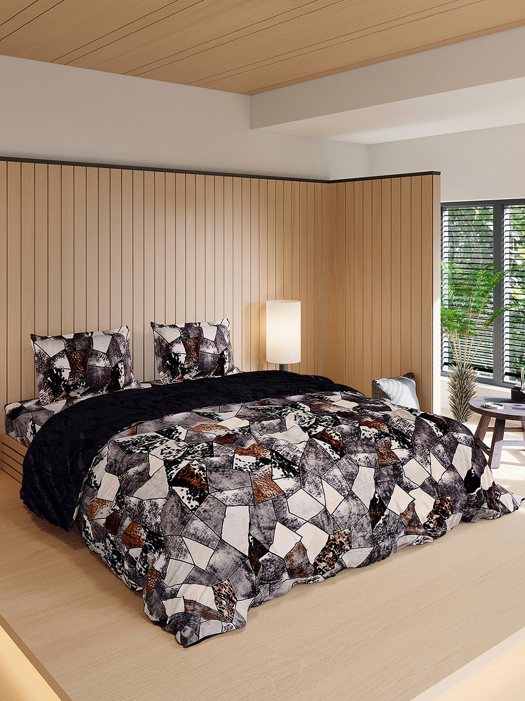 904 GSM 100% Polyester Double Bed 1 Bedsheet, 1 Duvet Cover & 2 Pillow Cover (Meteor 4 Pcs Set)