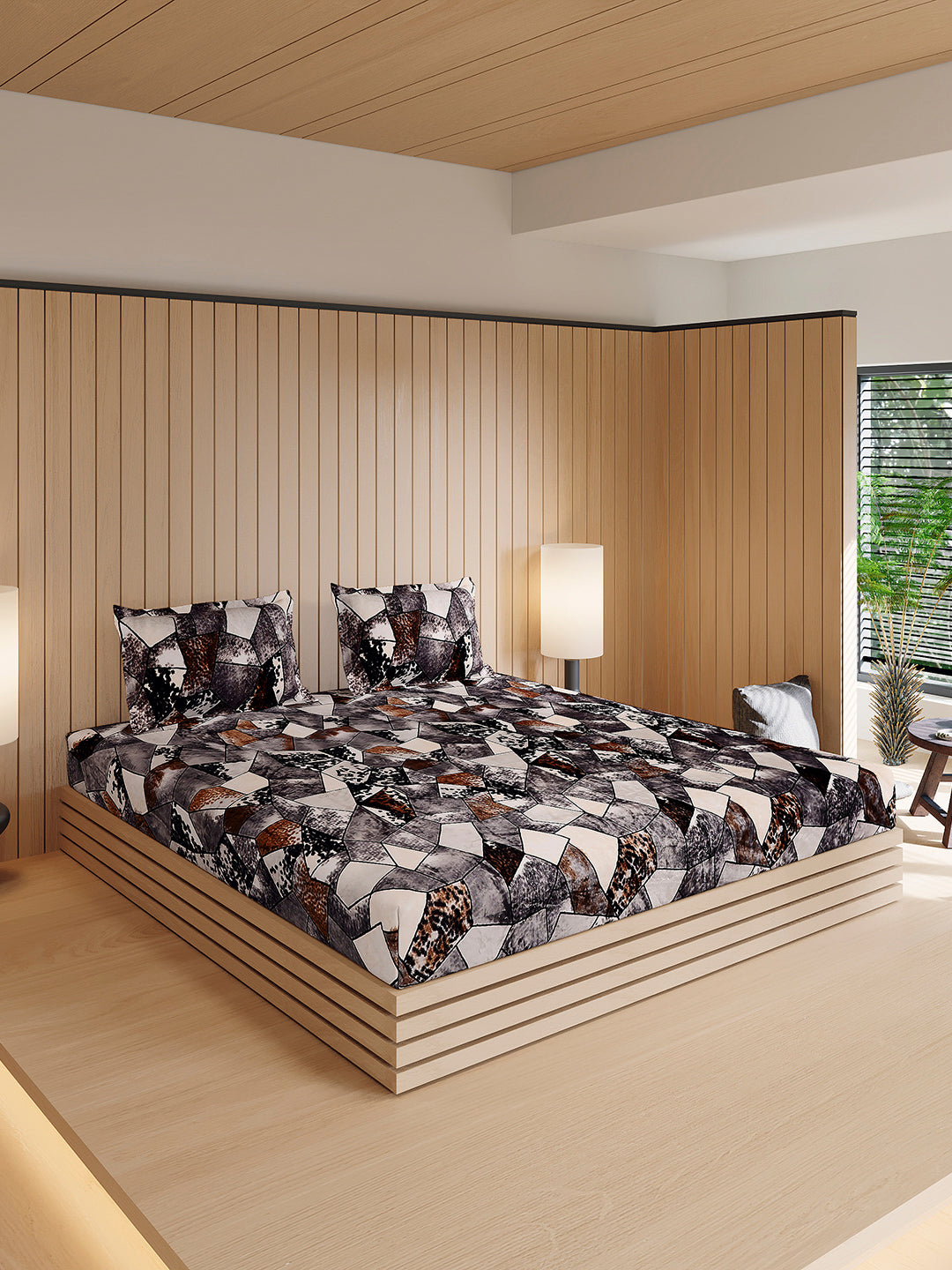 904 GSM 100% Polyester Double Bed 1 Bedsheet, 1 Duvet Cover & 2 Pillow Cover (Meteor 4 Pcs Set)