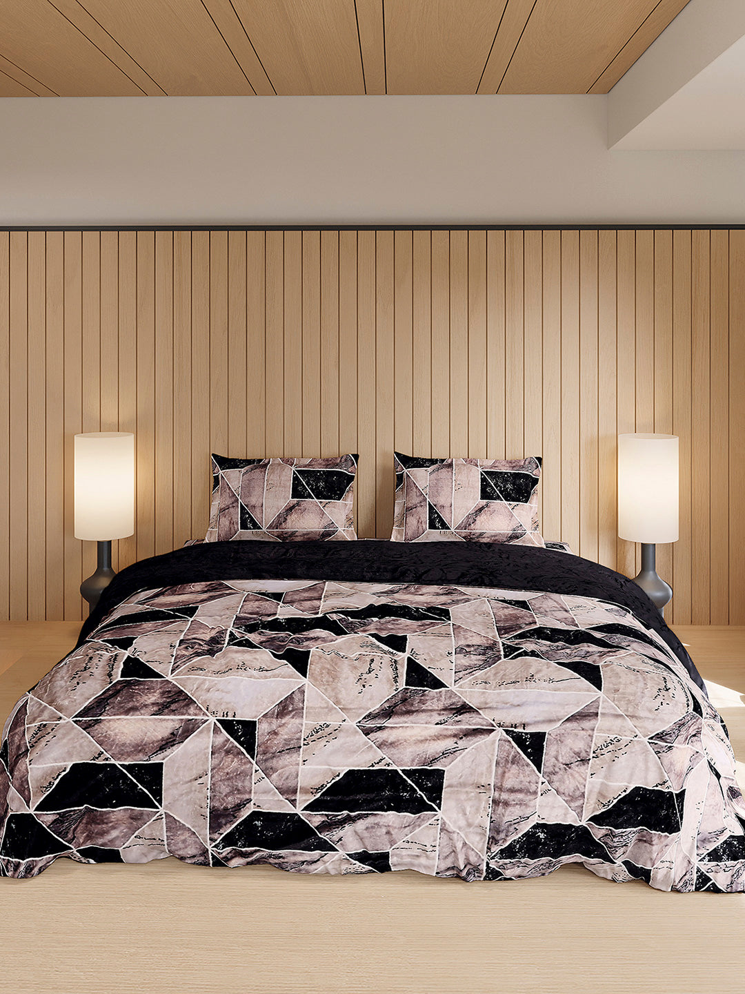 904 GSM 100% Polyester Double Bed 1 Bedsheet, 1 Duvet Cover & 2 Pillow Cover (Meteor 4 Pcs Set)