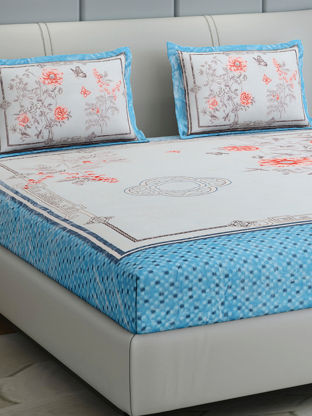 331 GSM 100% Polyester Double Bed 1 Bedsheet with 2 Pillow Cover (Miranda)