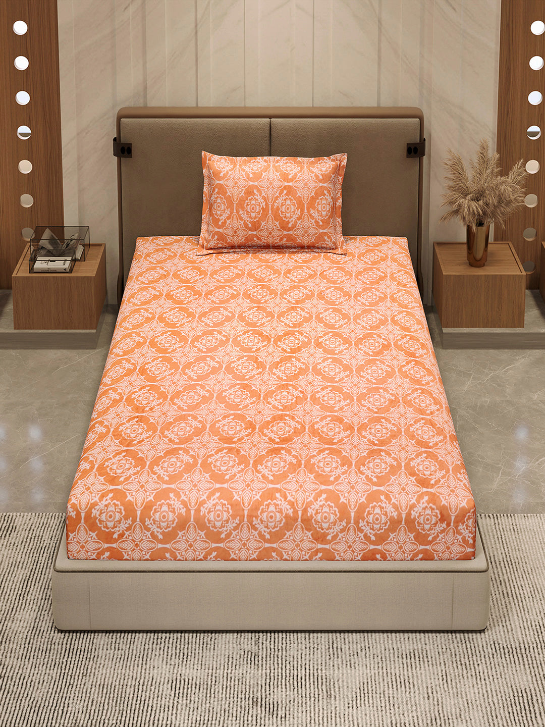 264 GSM 100% Polyester Single Bed 1 Bedsheet with 1 Pillow Cover (Nixie Piece)