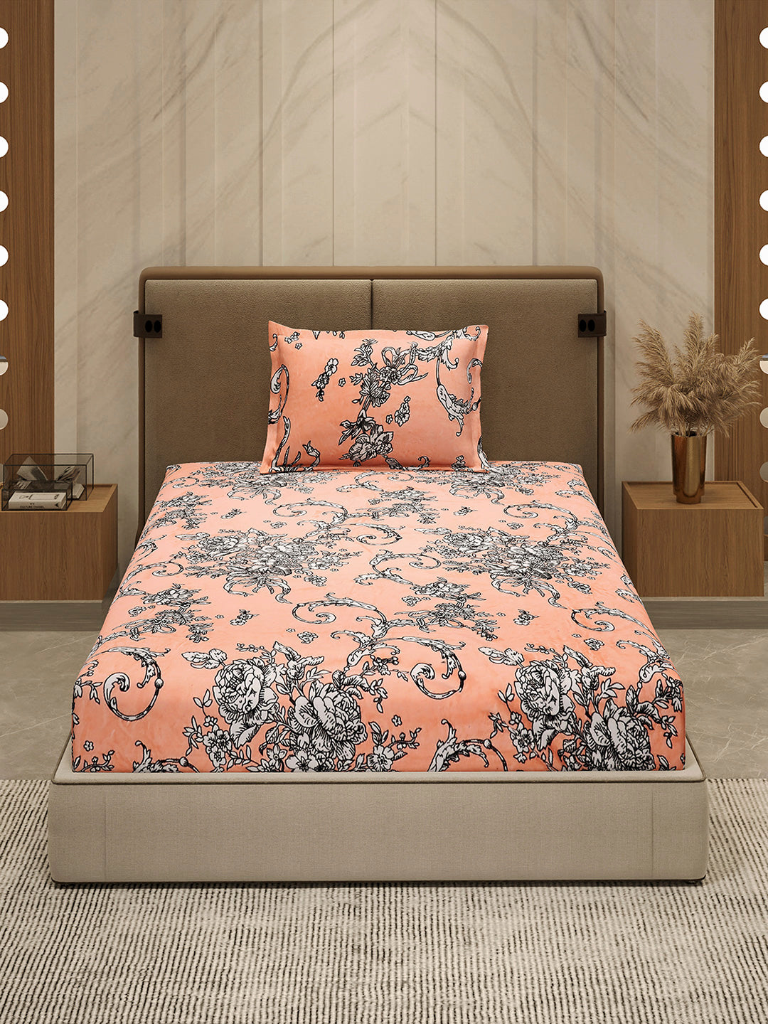 264 GSM 100% Polyester Single Bed 1 Bedsheet with 1 Pillow Cover (Nixie Piece)