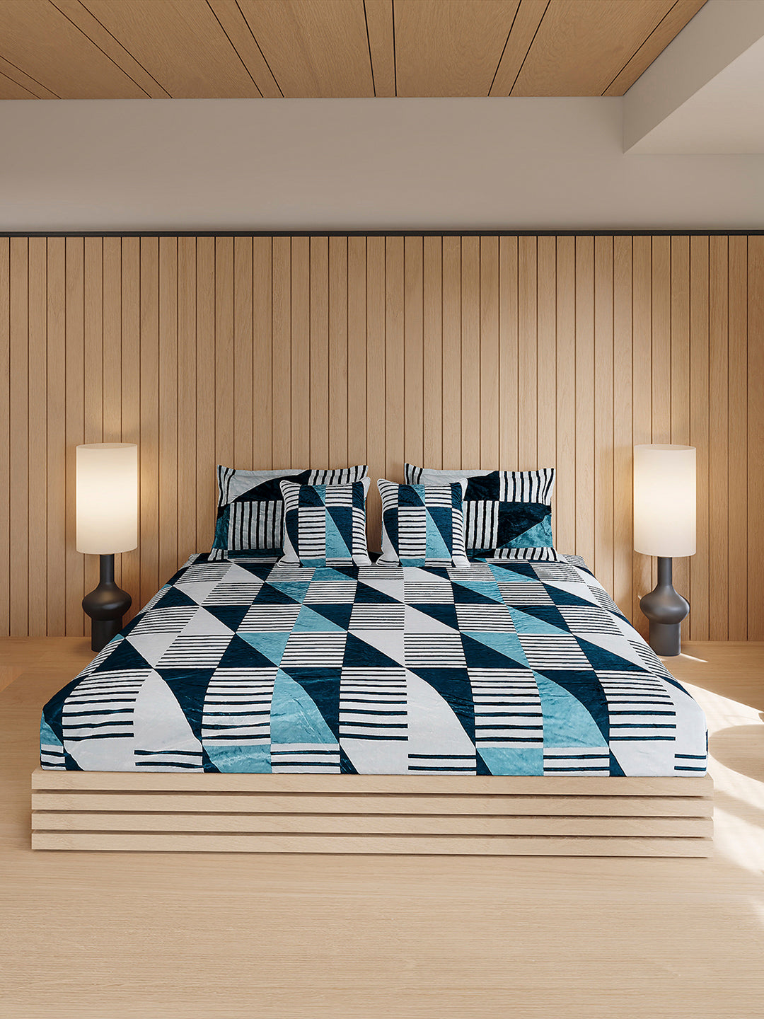 487 GSM 100% Polyester Double Bed 1 Bedsheet, 2 Pillow Cover & 2 Cushion Case (Pristine 4 Pcs Set)