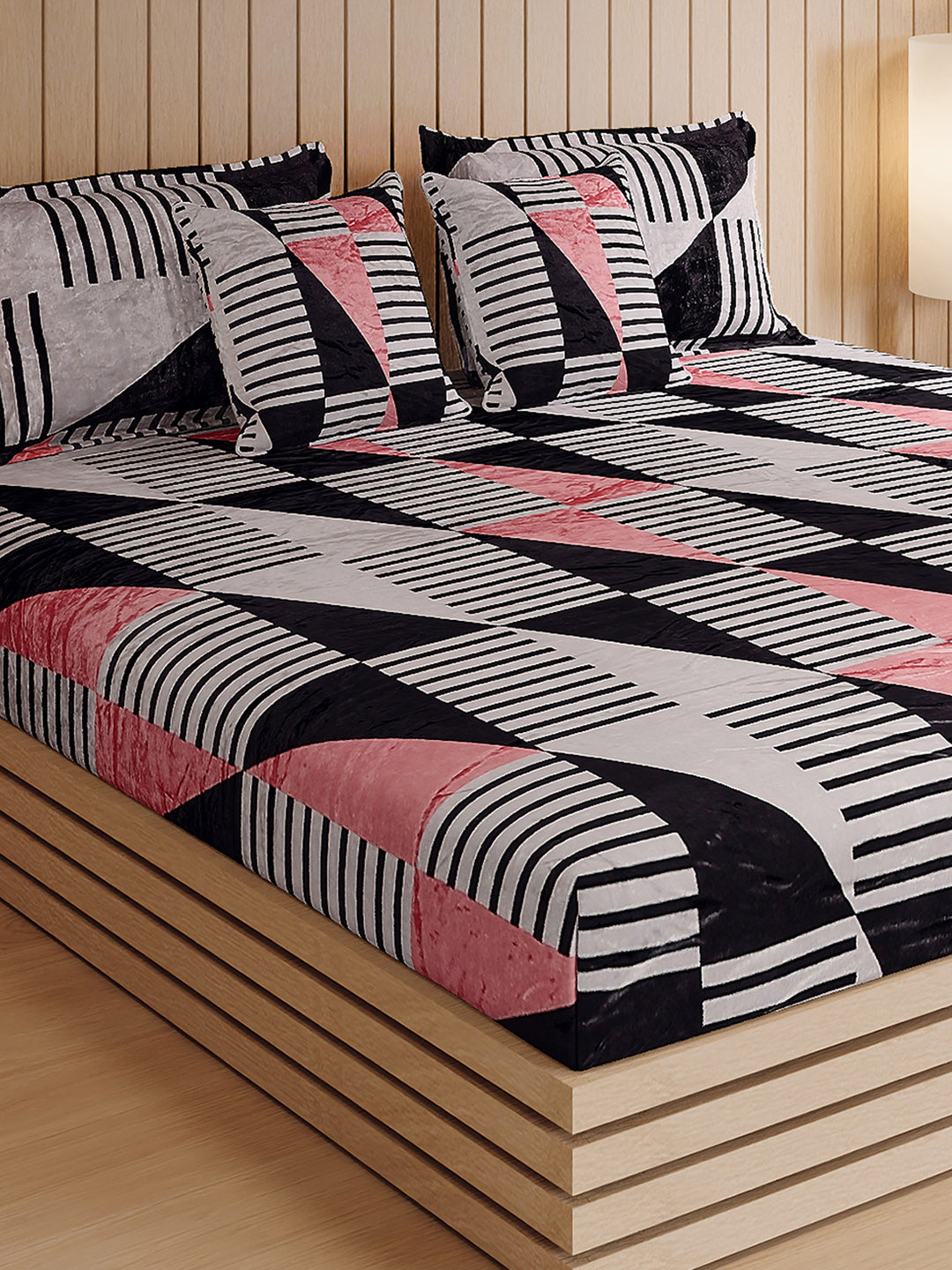 487 GSM 100% Polyester Double Bed 1 Bedsheet, 2 Pillow Cover & 2 Cushion Case (Pristine 4 Pcs Set)