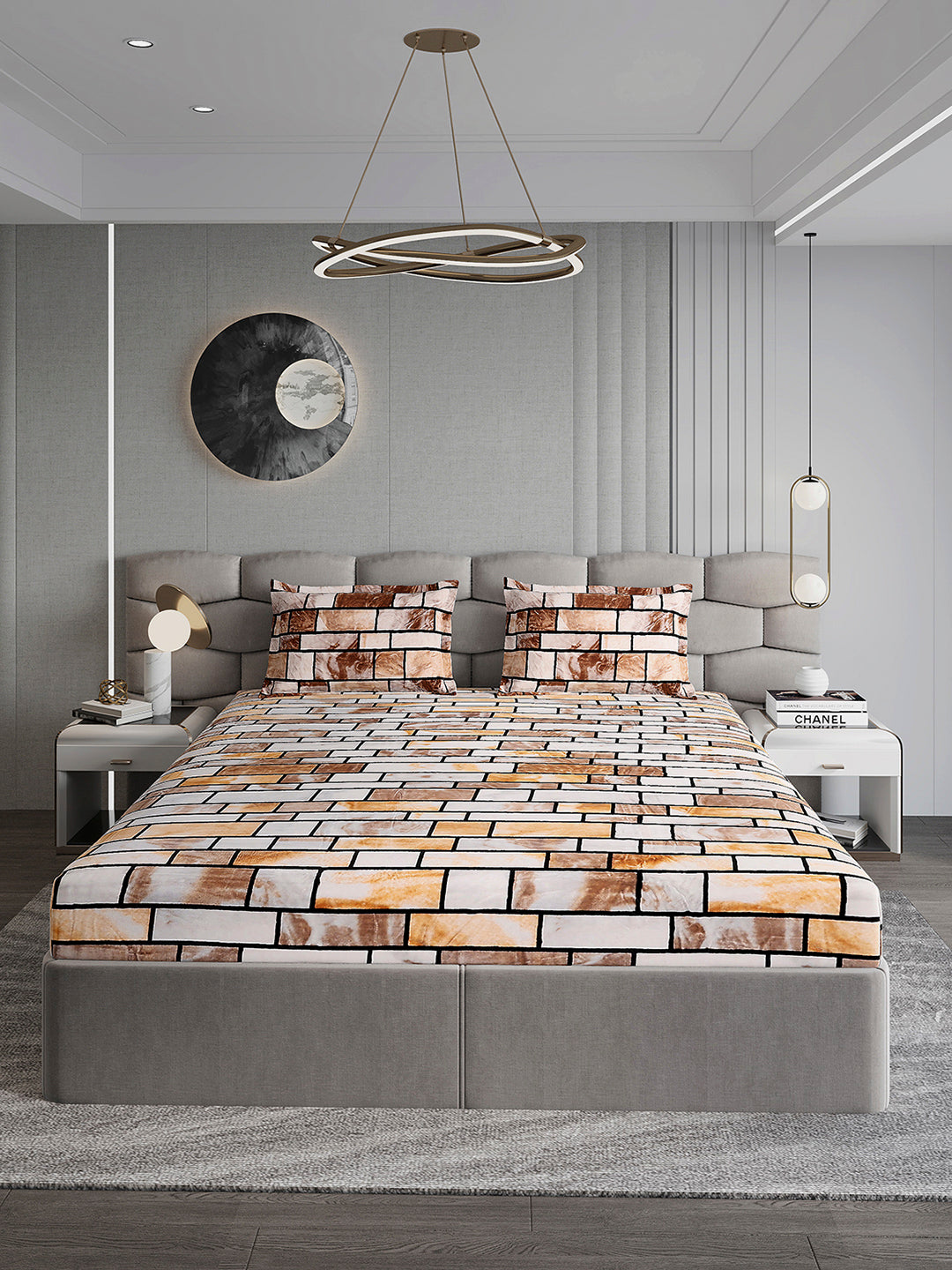 371 GSM 100% Polyester King Bed 1 Bedsheet with 2 Pillow Cover (Rubina King)