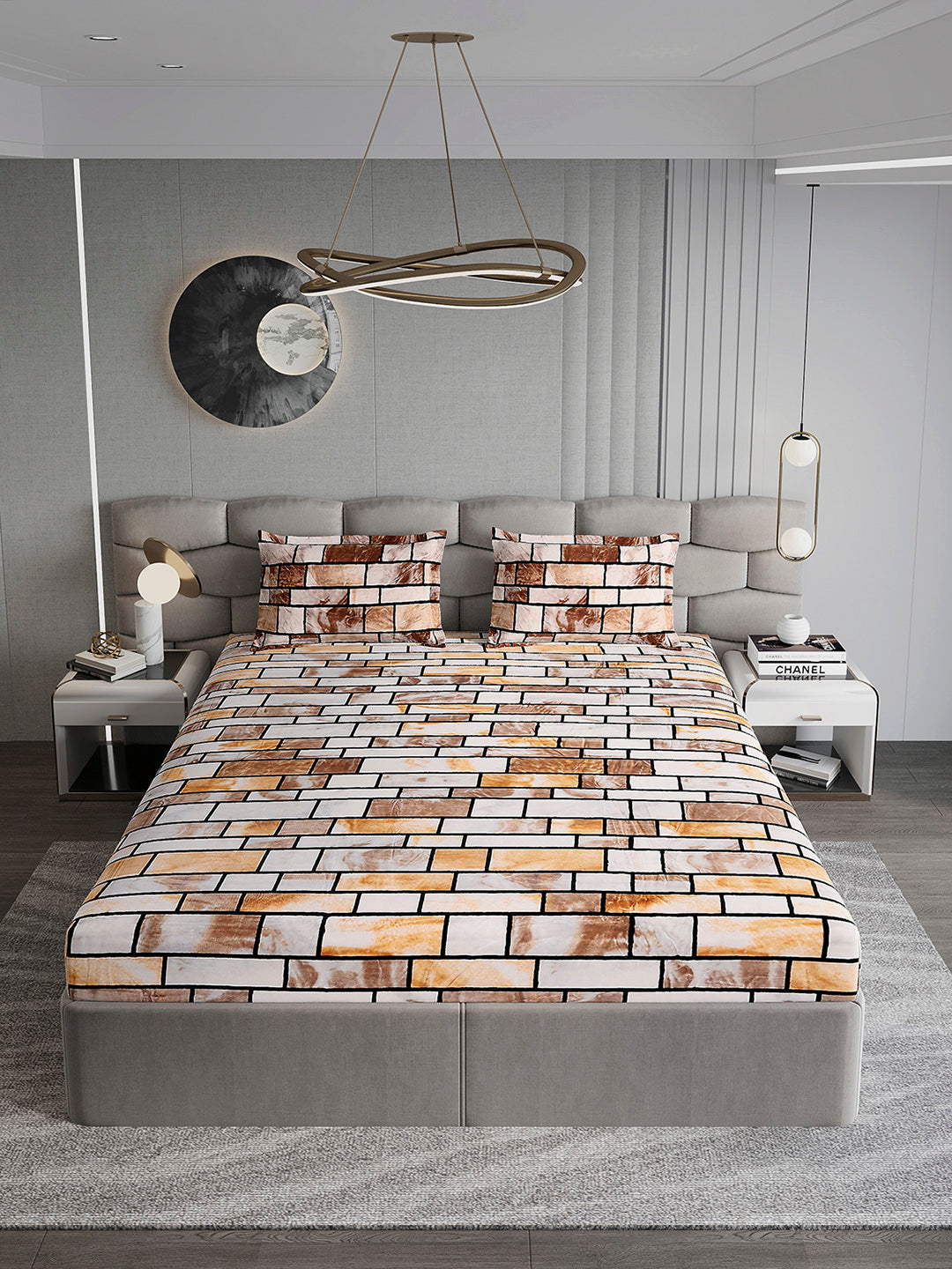 371 GSM 100% Polyester King Bed 1 Bedsheet with 2 Pillow Cover (Rubina King)