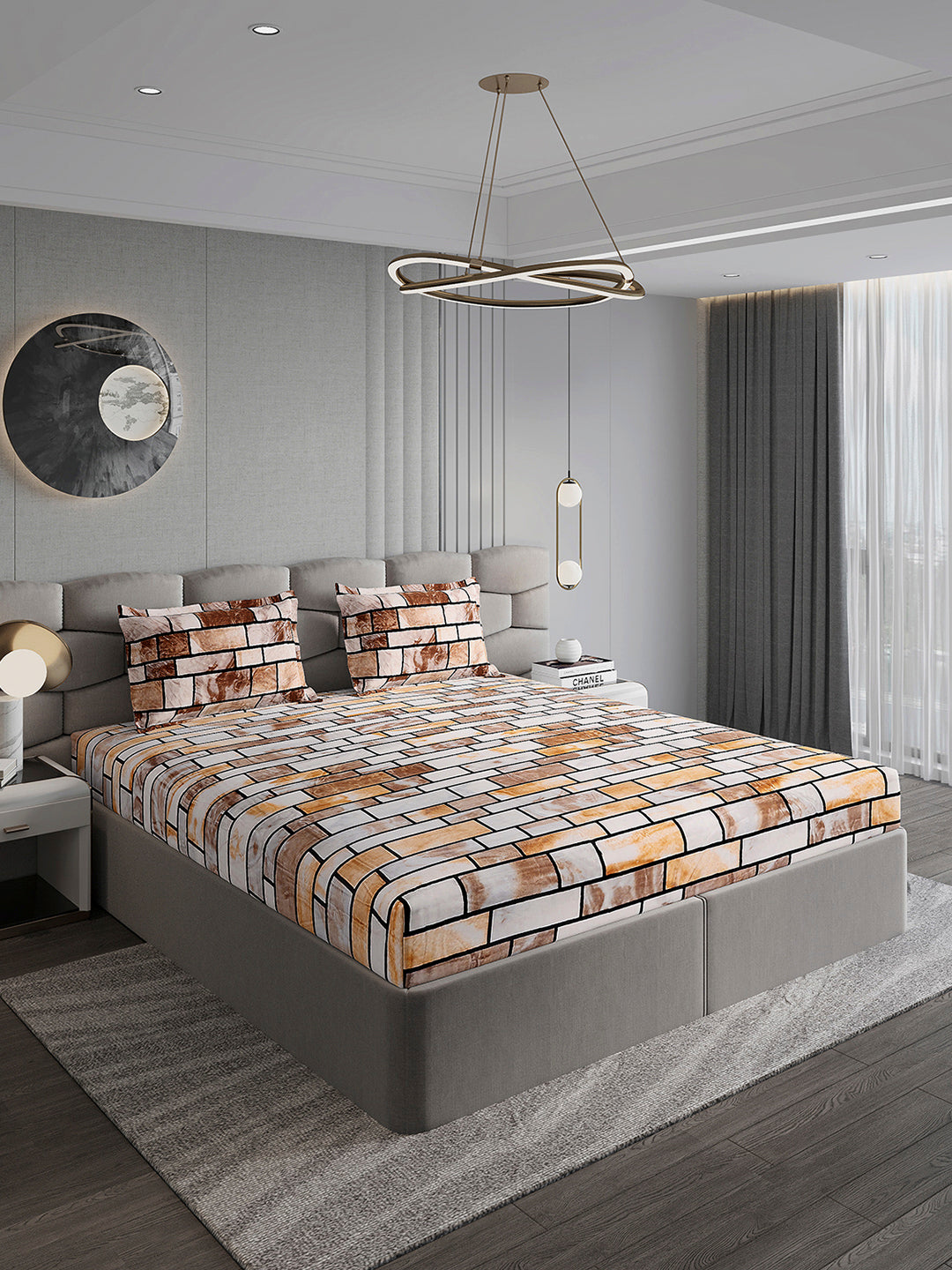 371 GSM 100% Polyester King Bed 1 Bedsheet with 2 Pillow Cover (Rubina King)