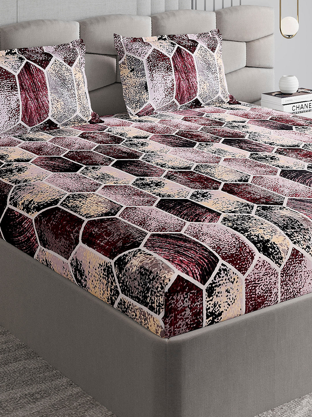 371 GSM 100% Polyester King Bed 1 Bedsheet with 2 Pillow Cover (Rubina King)