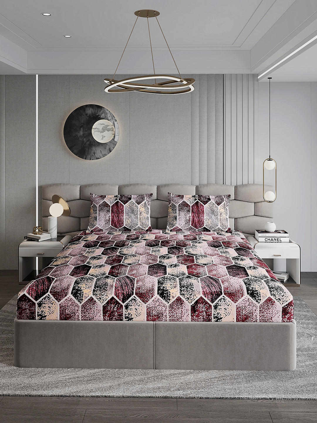 371 GSM 100% Polyester King Bed 1 Bedsheet with 2 Pillow Cover (Rubina King)