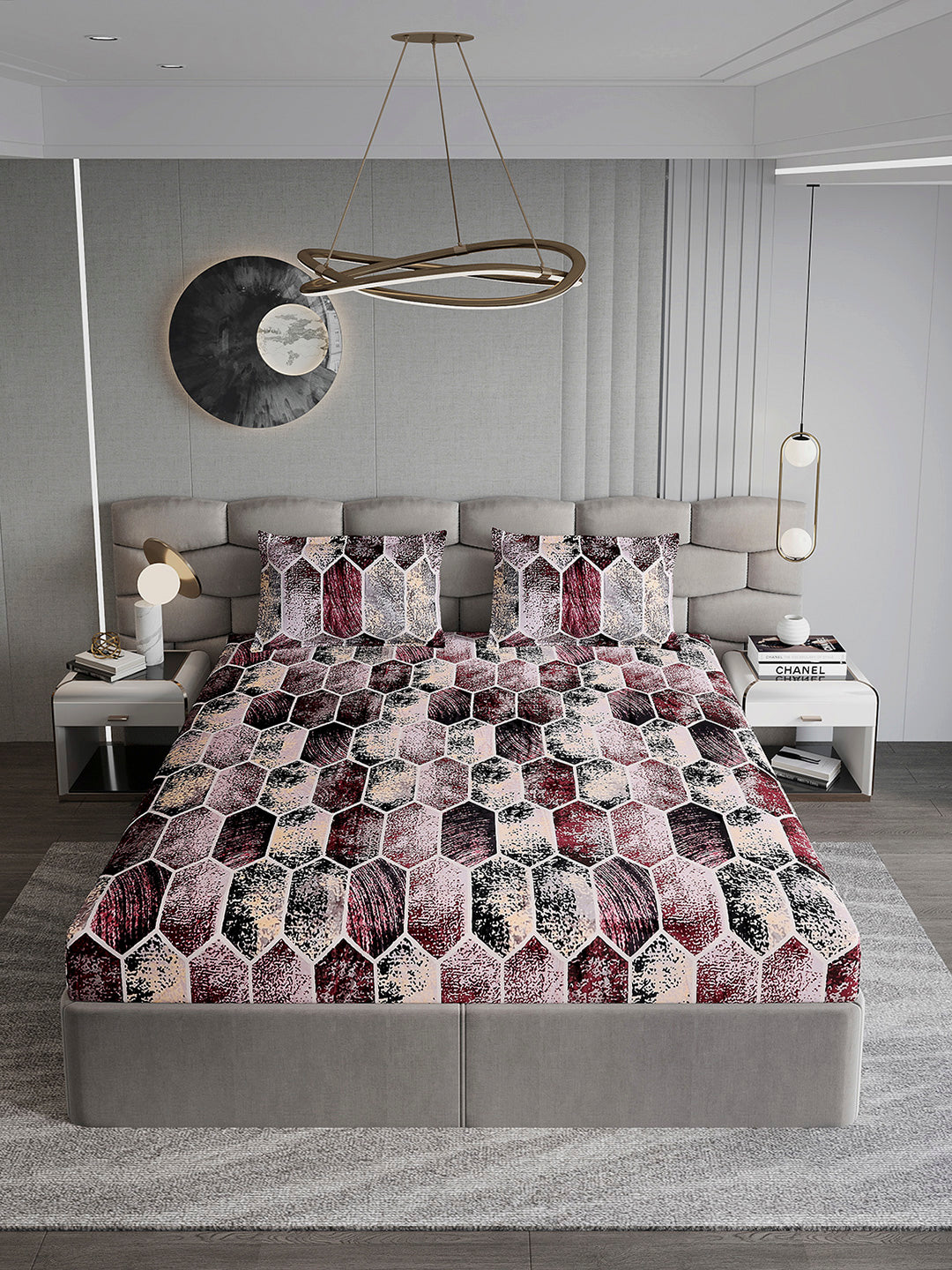 371 GSM 100% Polyester King Bed 1 Bedsheet with 2 Pillow Cover (Rubina King)