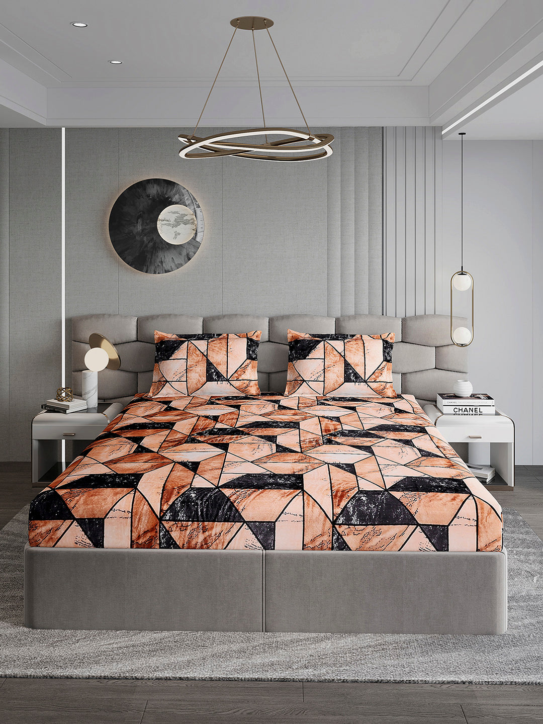 371 GSM 100% Polyester King Bed 1 Bedsheet with 2 Pillow Cover (Rubina King)