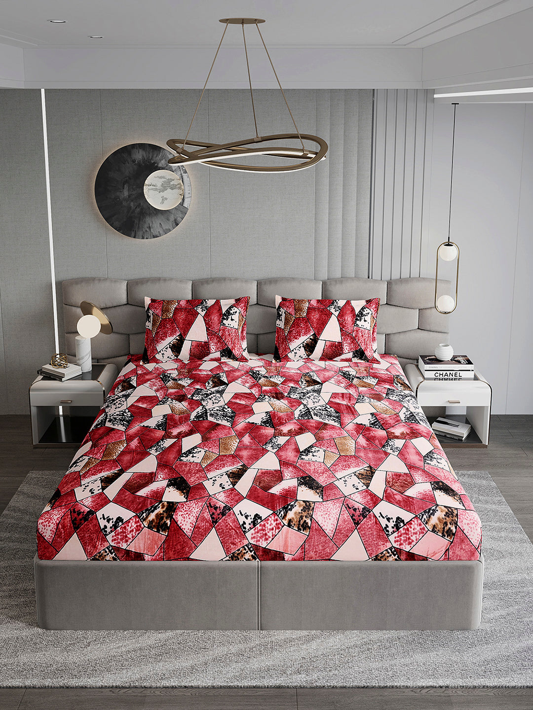 371 GSM 100% Polyester King Bed 1 Bedsheet with 2 Pillow Cover (Rubina King)