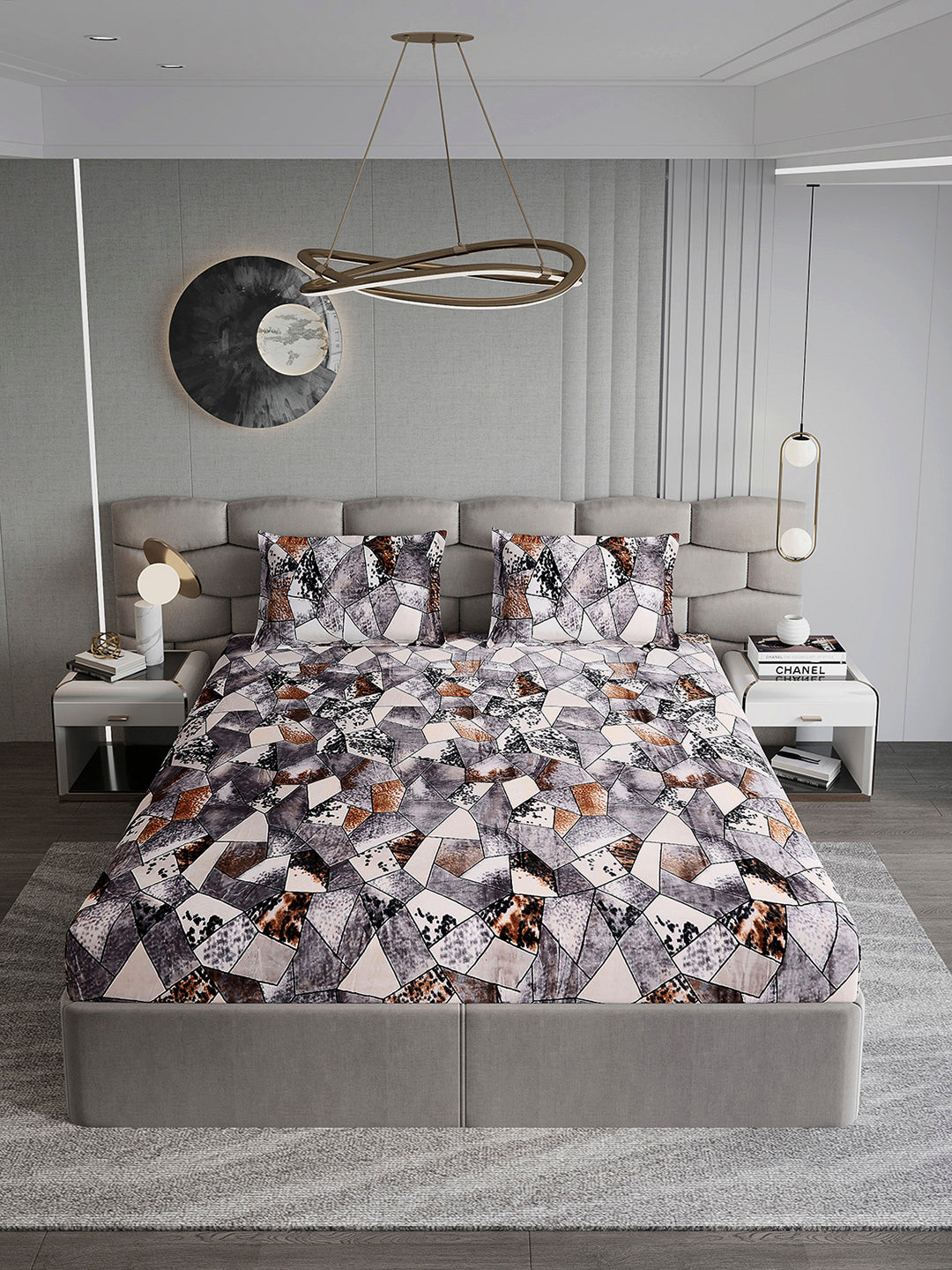 371 GSM 100% Polyester King Bed 1 Bedsheet with 2 Pillow Cover (Rubina King)