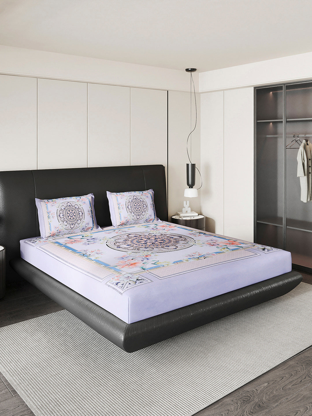 252 GSM 100% Polyester King Bed 1 Bedsheet with 2 Pillow Cover (Urban)