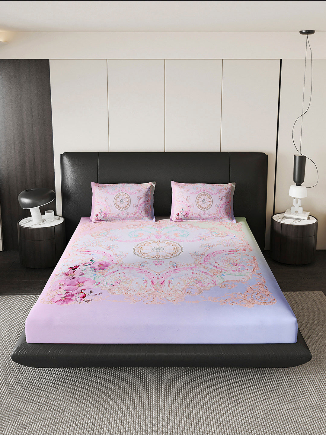 252 GSM 100% Polyester King Bed 1 Bedsheet with 2 Pillow Cover (Urban)