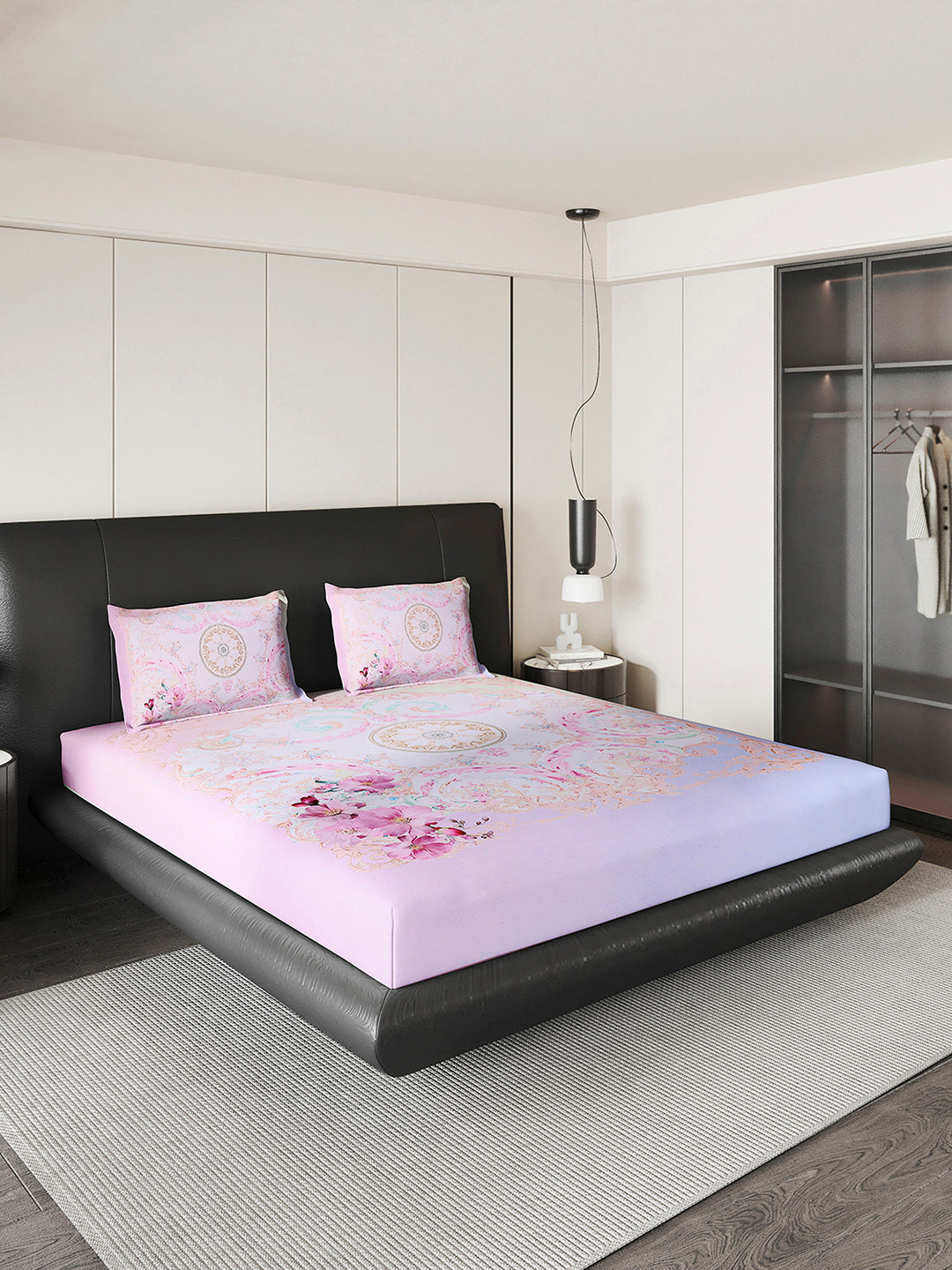 252 GSM 100% Polyester King Bed 1 Bedsheet with 2 Pillow Cover (Urban)