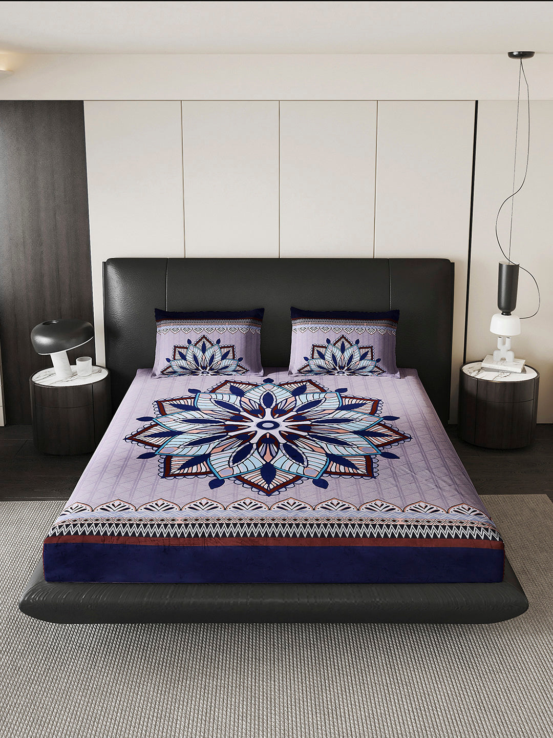 252 GSM 100% Polyester King Bed 1 Bedsheet with 2 Pillow Cover (Urban)