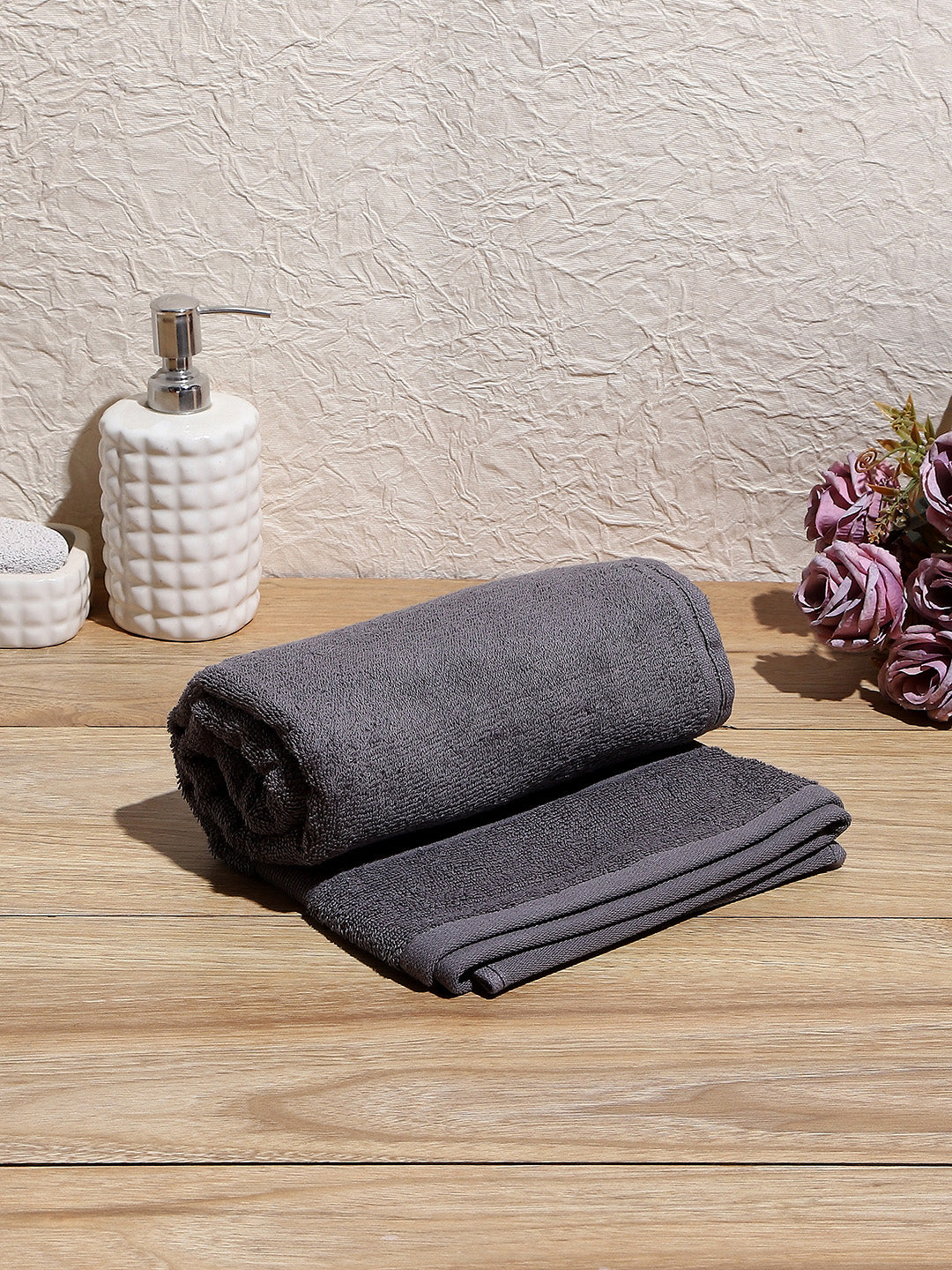 Grey Cotton Solid 380 GSM Bath Towel 2Pc Set (Albella)