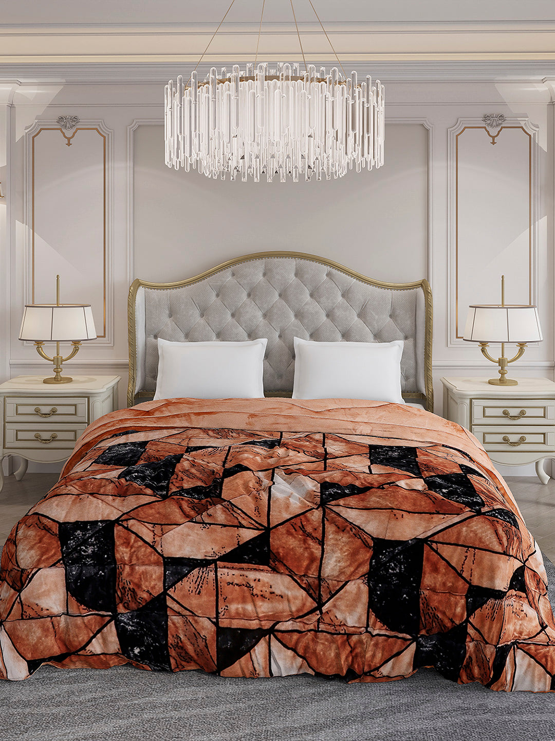 Printed Double Bed 300 GSM Comforter for Mild Winter (Wisdom Gold), Weight 900 gm