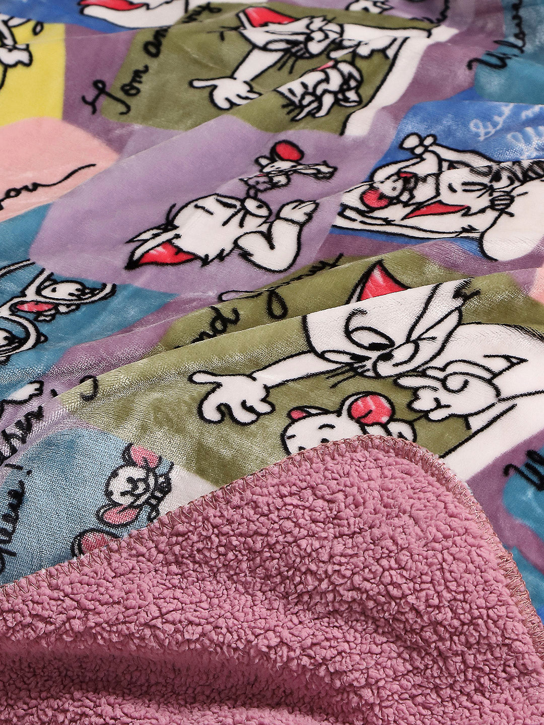 Tom and Jerry Graphic Panels Print Plush Cartoon Network Blue Baby Blanket