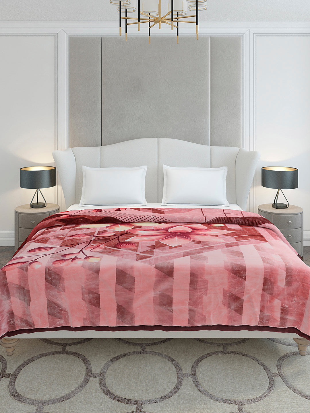 Printed Double Bed 2 Ply, 1136 GSM Embossed Blanket for Heavy Winter - (Commander)