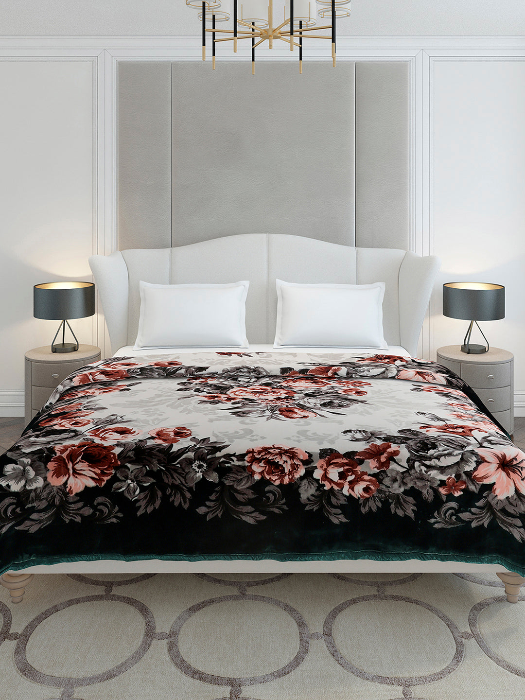 Printed Double Bed 2 Ply, 1042 GSM Cloudy Blanket for Heavy Winter - (Emilia)