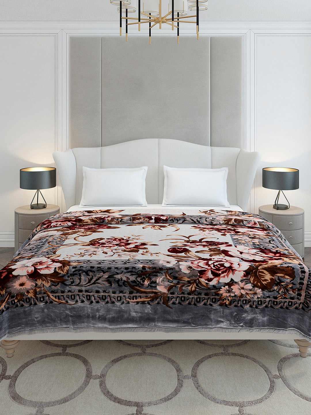 Printed Double Bed 2 Ply, 1042 GSM Cloudy Blanket for Heavy Winter - (Emilia)