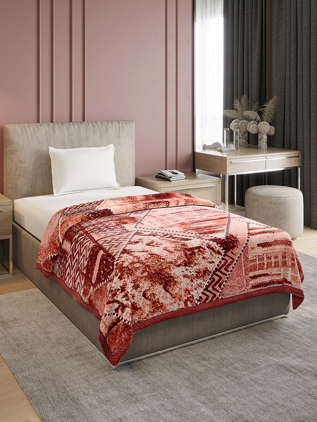 Printed Single Bed Reversible Blanket 2 Ply, 597 GSM, 2.1 kg (Everest)