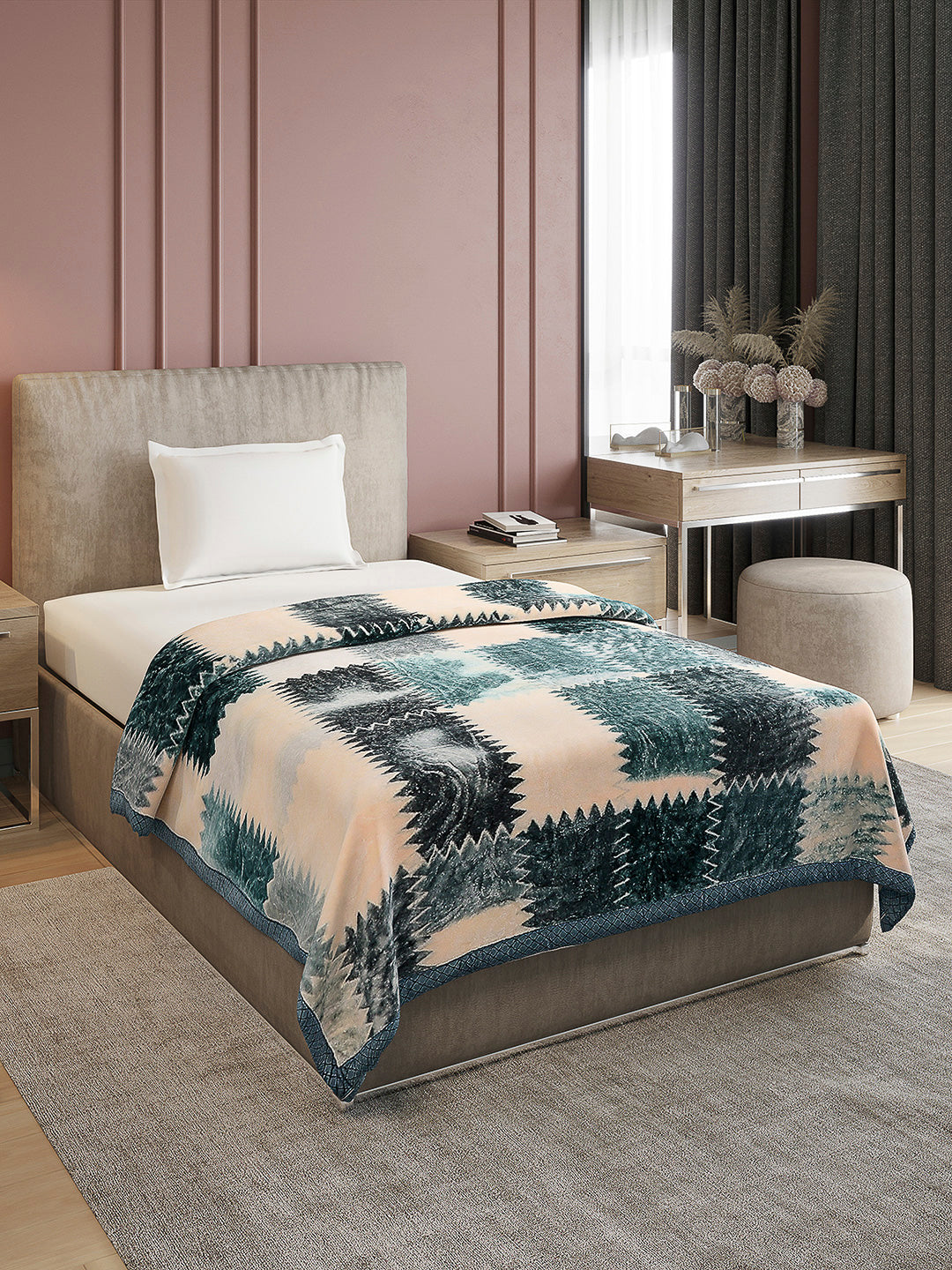 Printed Single Bed Reversible Blanket 2 Ply, 597 GSM, 2.1 kg (Everest)