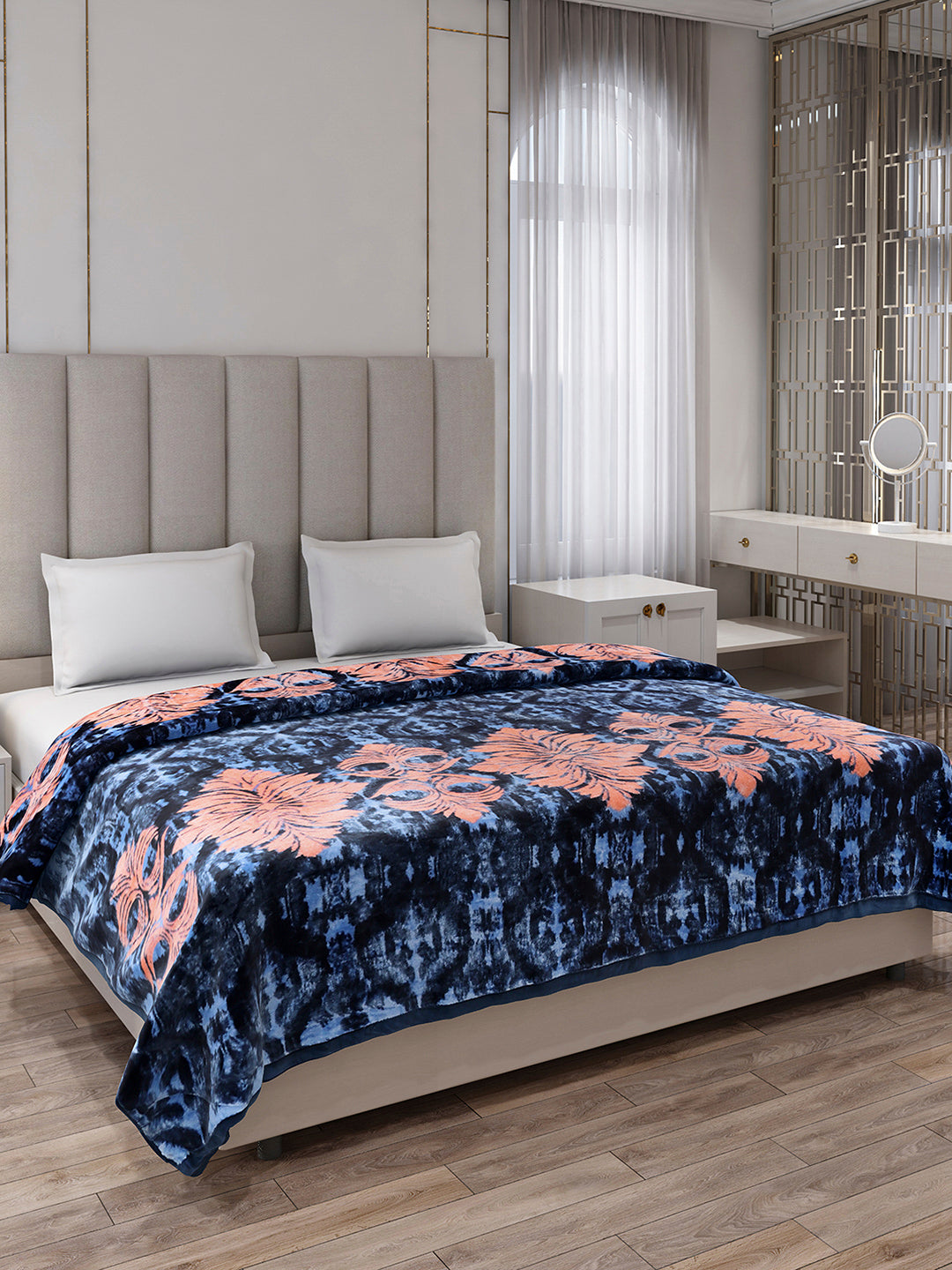 Printed Double Bed 1 Ply, 549 GSM Blanket for Mild Winter - (Roman Box)