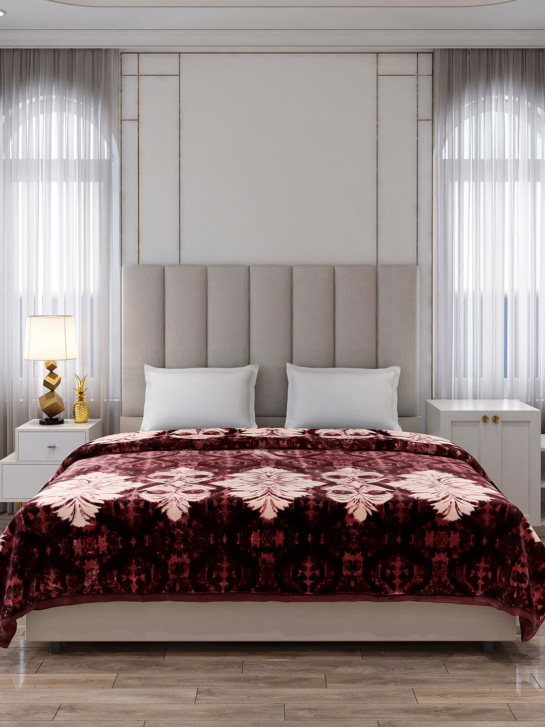 Printed Double Bed 1 Ply, 549 GSM Blanket for Mild Winter - (Roman Box)