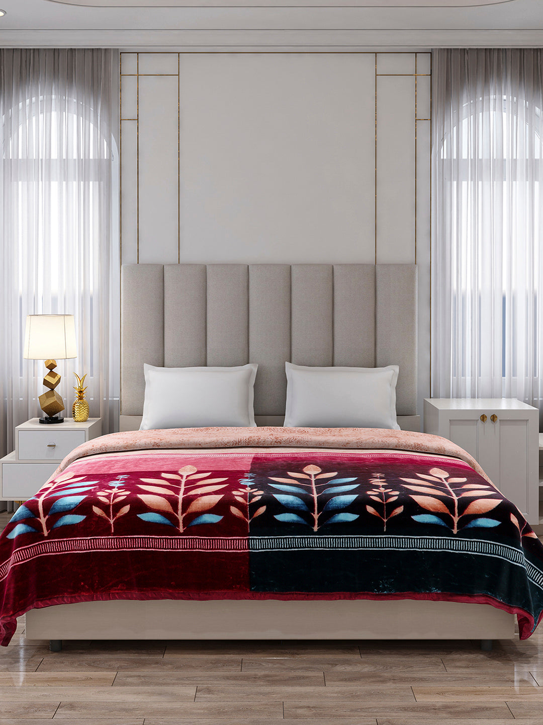 Printed Double Bed 1 Ply, 549 GSM Blanket for Mild Winter - (Roman Box)