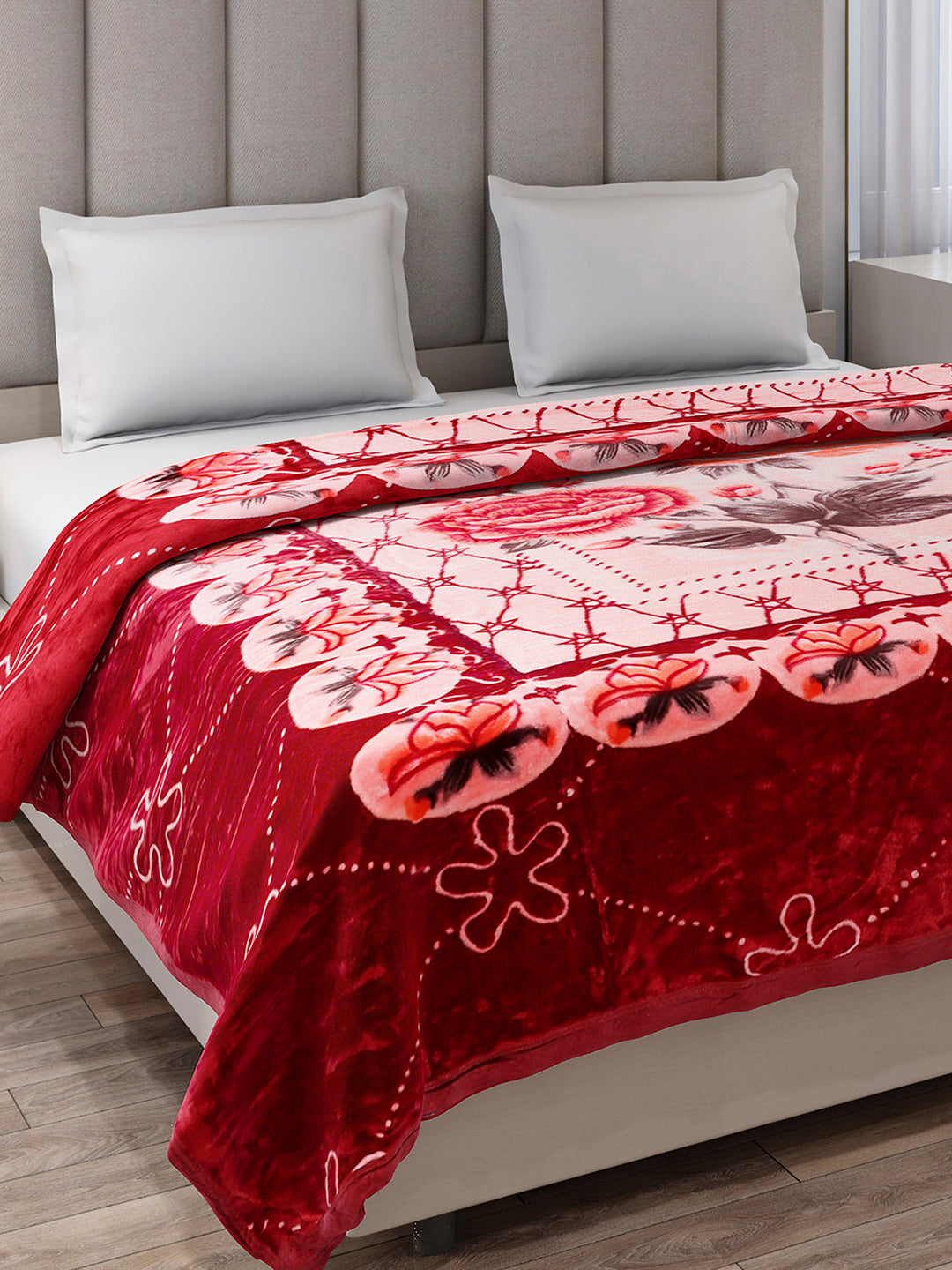 Printed Double Bed 1 Ply, 530 GSM Super Soft Blanket for Mild Winter - (Roman Plus)