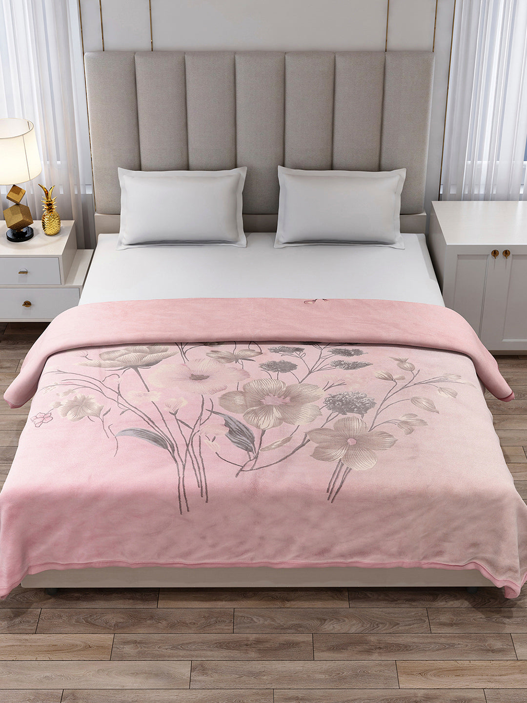 Printed Double Bed 3, 890 GSM Ply Blanket for Heavy Winter - (Rosewood)